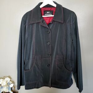 Marcelle Renee Rain Coat Womens Size Large Black Gray Button Front Jacket